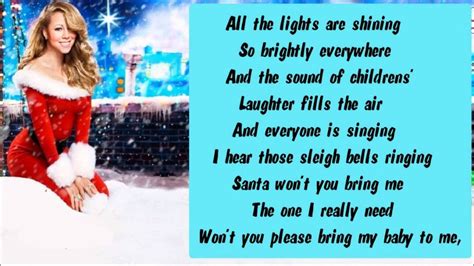Dec 6, 2020 · Mariah Carey - All I Want For Christmas Is You (Lyrics)Stream Mariah Carey - All I Want For Christmas Is You here: https://mariahcarey.lnk.to/listenYDMariah ... 